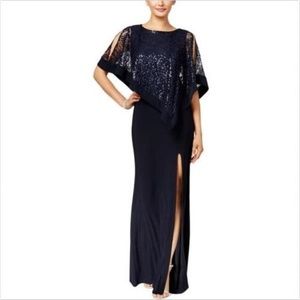 R & M Richards Petite Sequined Lace Cold-Shoulder